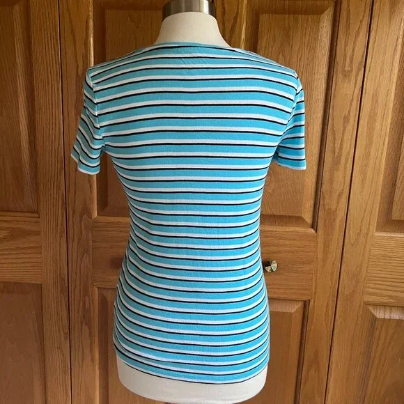 TALBOTS  -- Cotton V-Neck Tee - Merida Stripe -- Excellent Condition - Picture 4 of 13